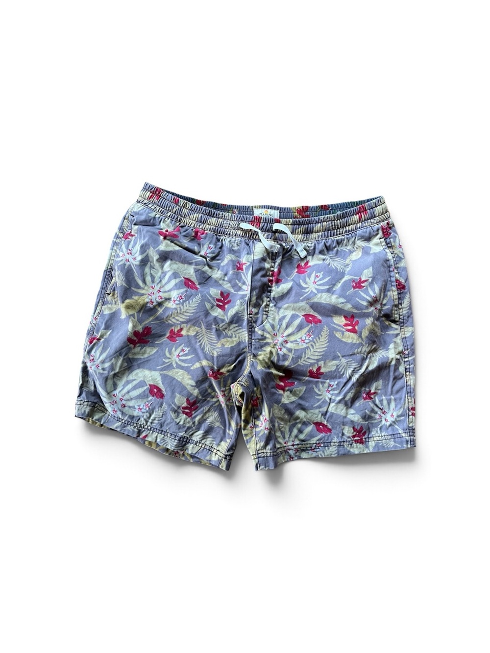 Marine Layer Light Blue Floral Drawstring Bermudas with Pink Highlights